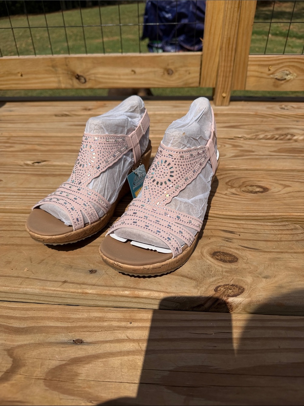 Cliffs by WHITE MOUNTAIN Pink Rhinestone T-Strap Stretch Sandals